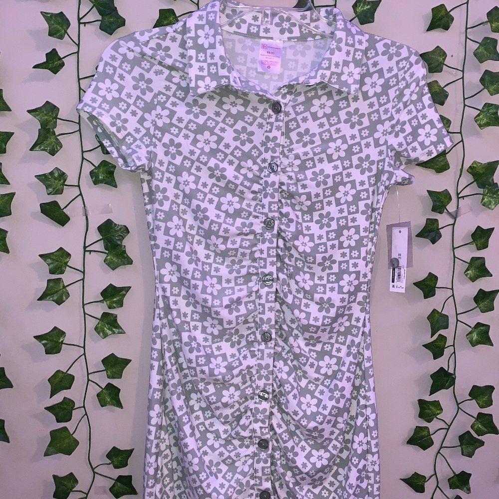Small light green with flower print ruched dress